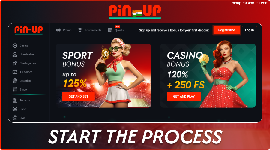 Click the register button on Pin-Up India